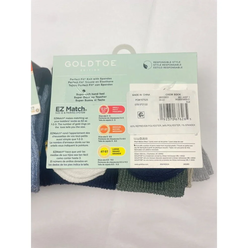2-GOLDTOE Toddler Crew Boy 6-pack Socks 2T-3T